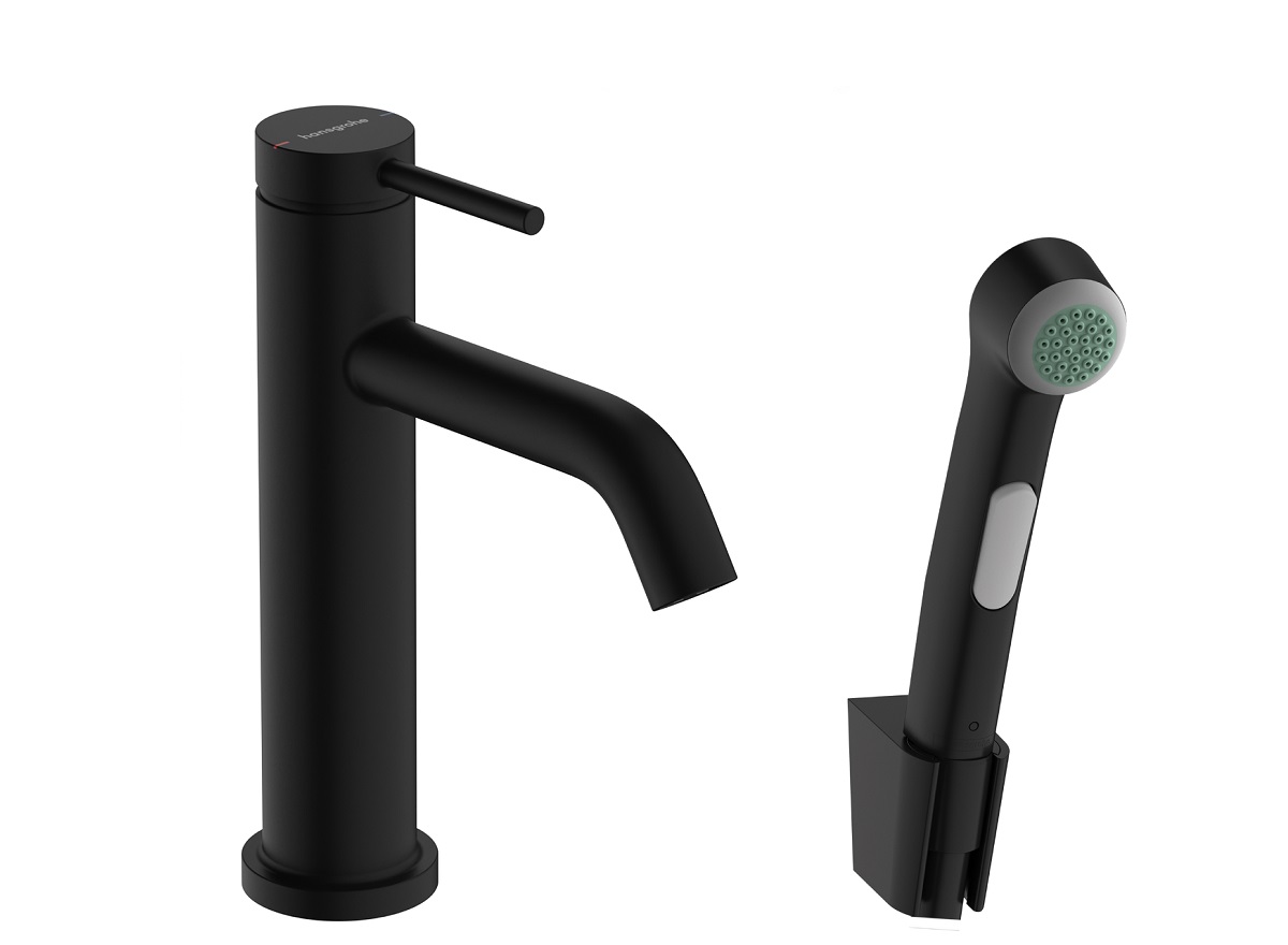 hansgrohe Tecturis S 110 bateria umywalkowa  z główką  Bidette  z kompletem odpływowym czarny mat 73211670