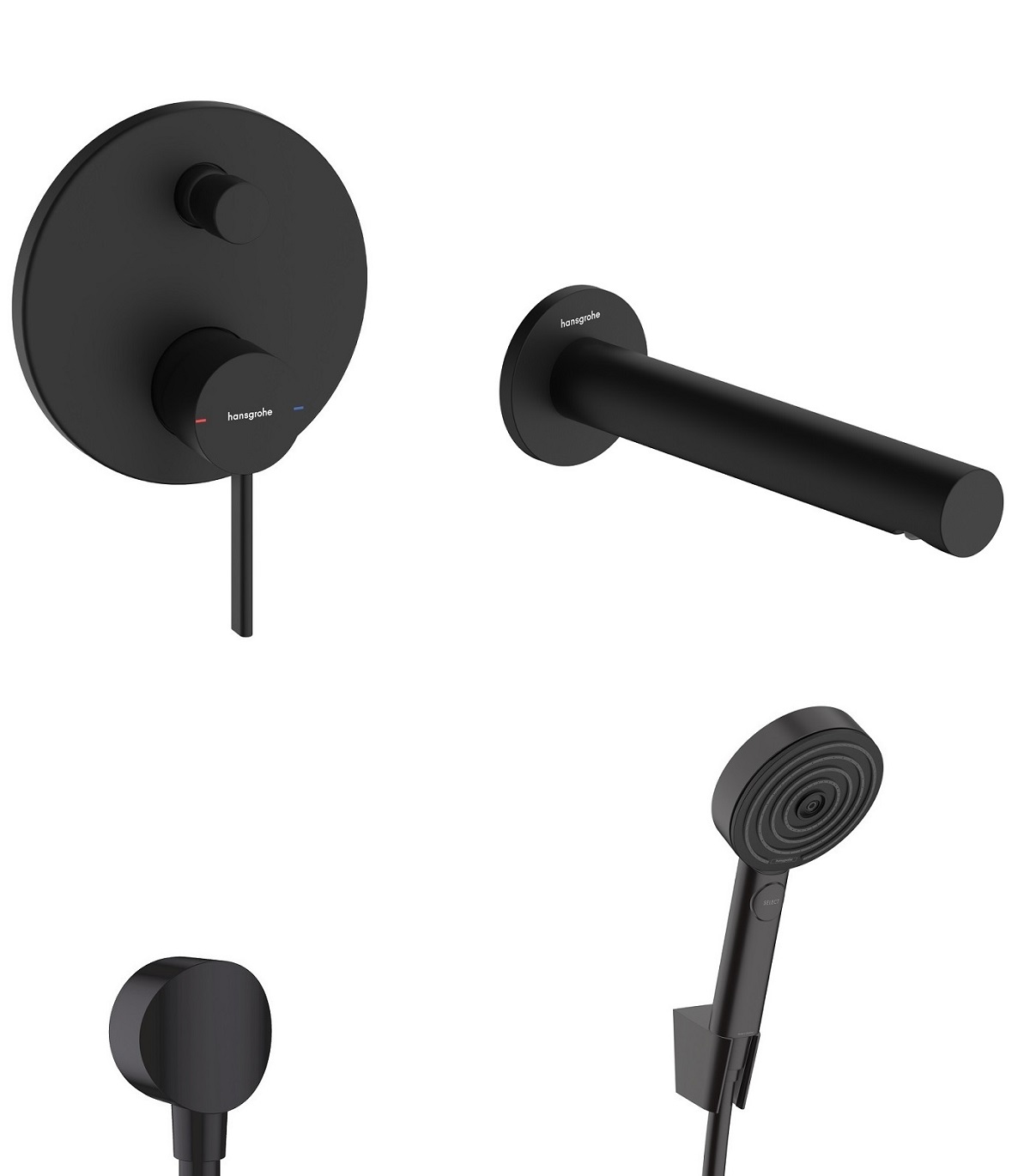hansgrohe Zesis S kompletny wannowy zestaw podtynkowy z wylewką wannową 18 cm czarny mat