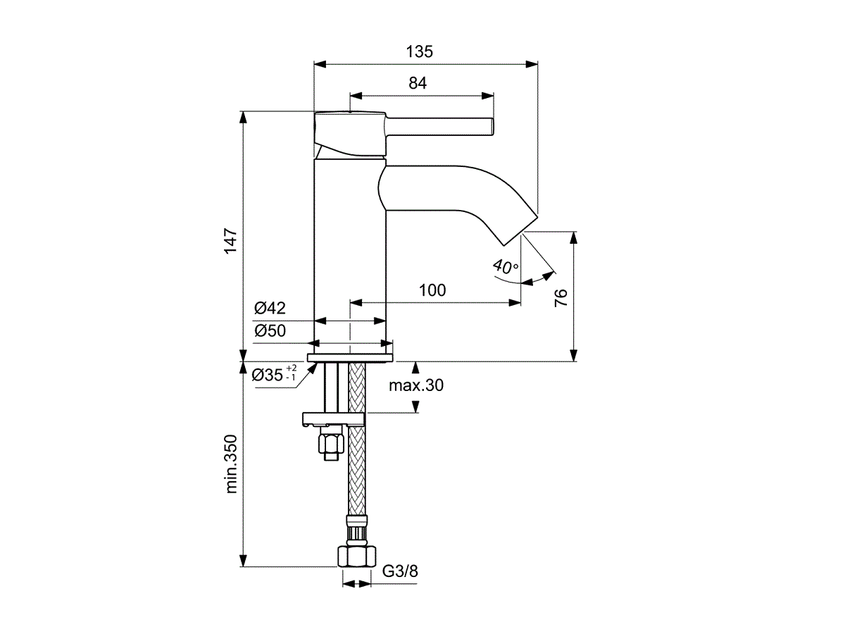 Ideal Standard Ceraline Bateria umywalkowa czarny mat BC268XG  schemat