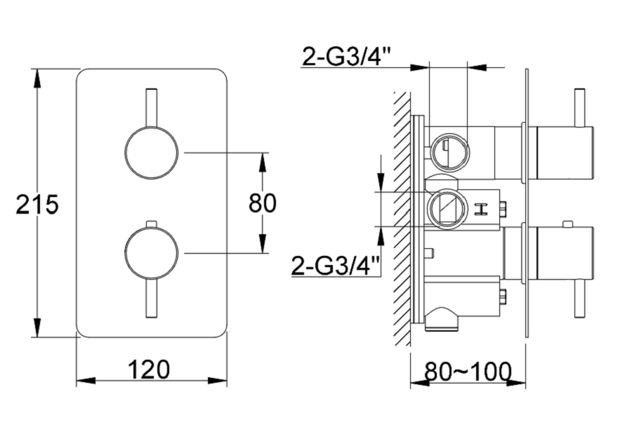 KOHLMAN Axel Black termostatyczna podtynkowa bateria wannowo-prysznicowa QW432AB czarny mat  rysunek