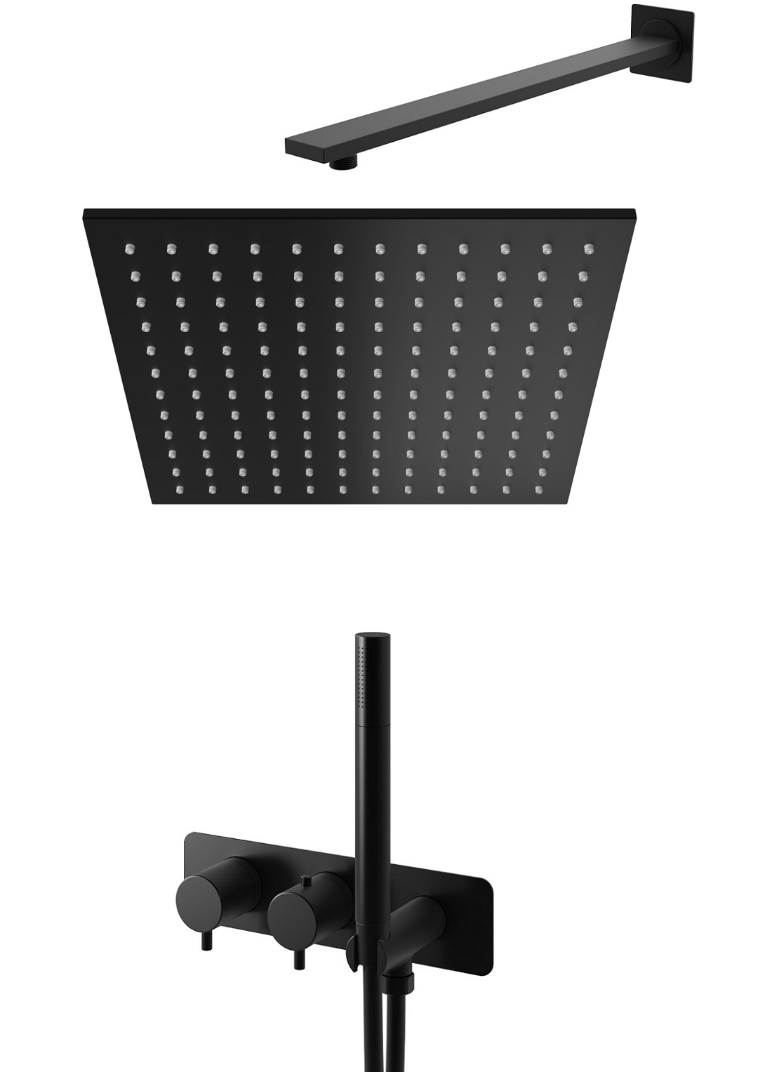 KOHLMAN Axel Black termostatyczny podtynkowy zestaw prysznicowy  QW265ABQ30 z deszczownicą kwadratową 30 cm czarny mat