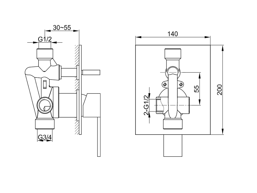 KOHLMAN Excelent bateria wannowo-prysznicowa QW210H rysunek