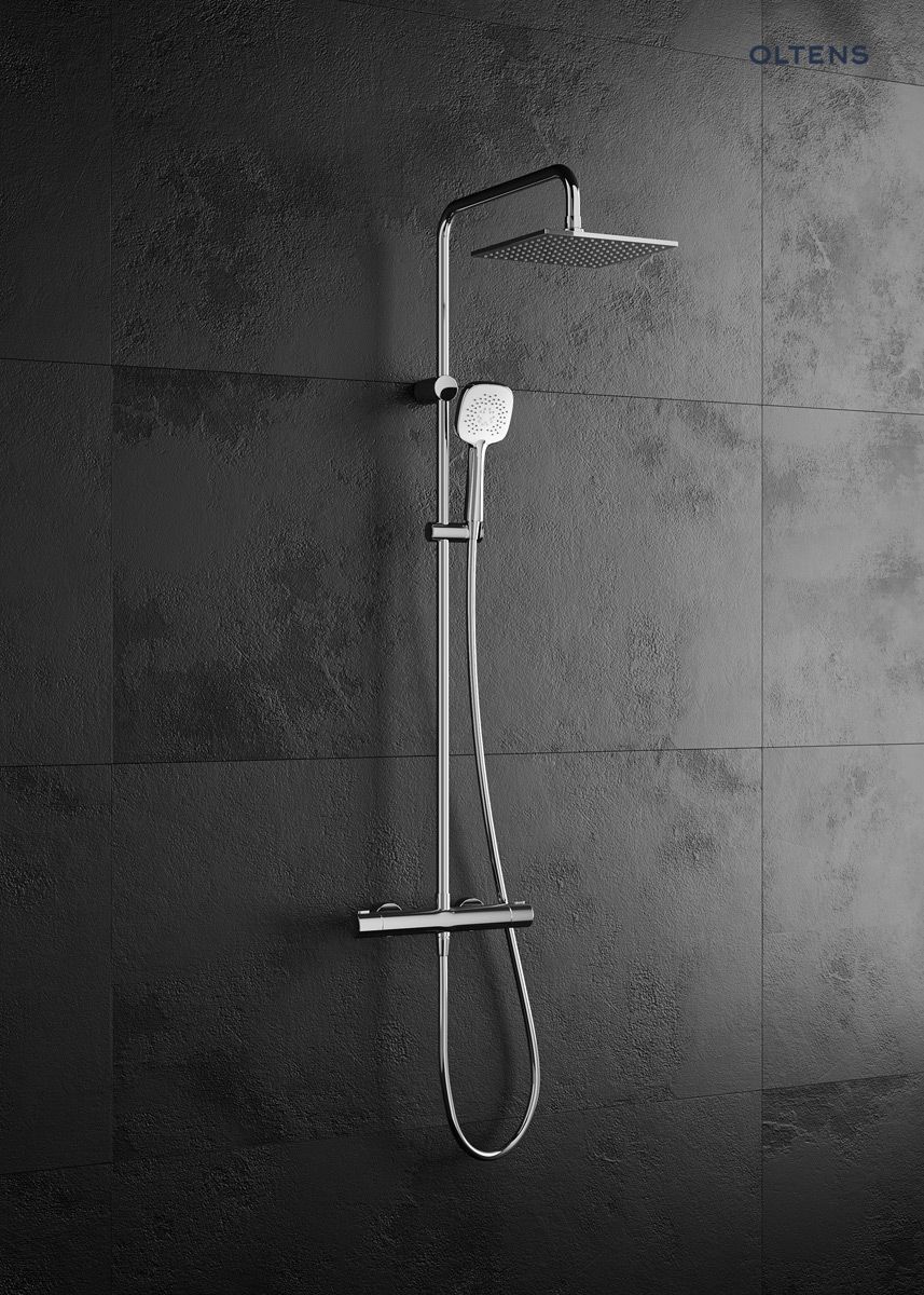 Oltens Atran zestaw prysznicowy termostatyczny z deszczownicą kwadratową chrom połysk 36501100