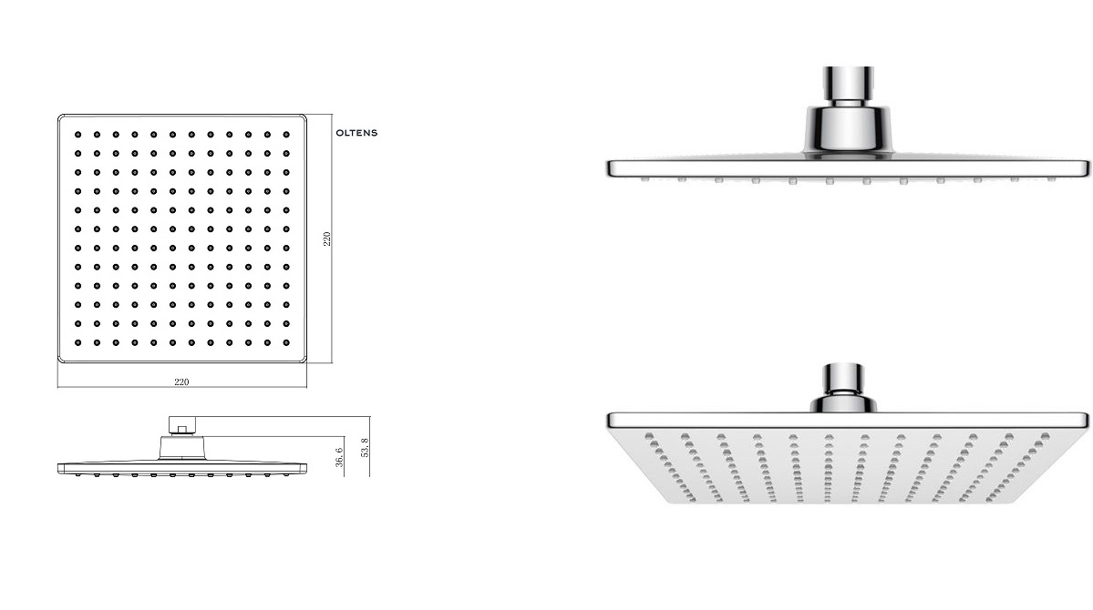 Oltens Atran zestaw prysznicowy termostatyczny z deszczownicą kwadratową chrom połysk 36501100