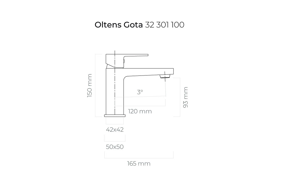 Oltens Gota bateria umywalkowa stojąca czarny mat 32201300 schemat