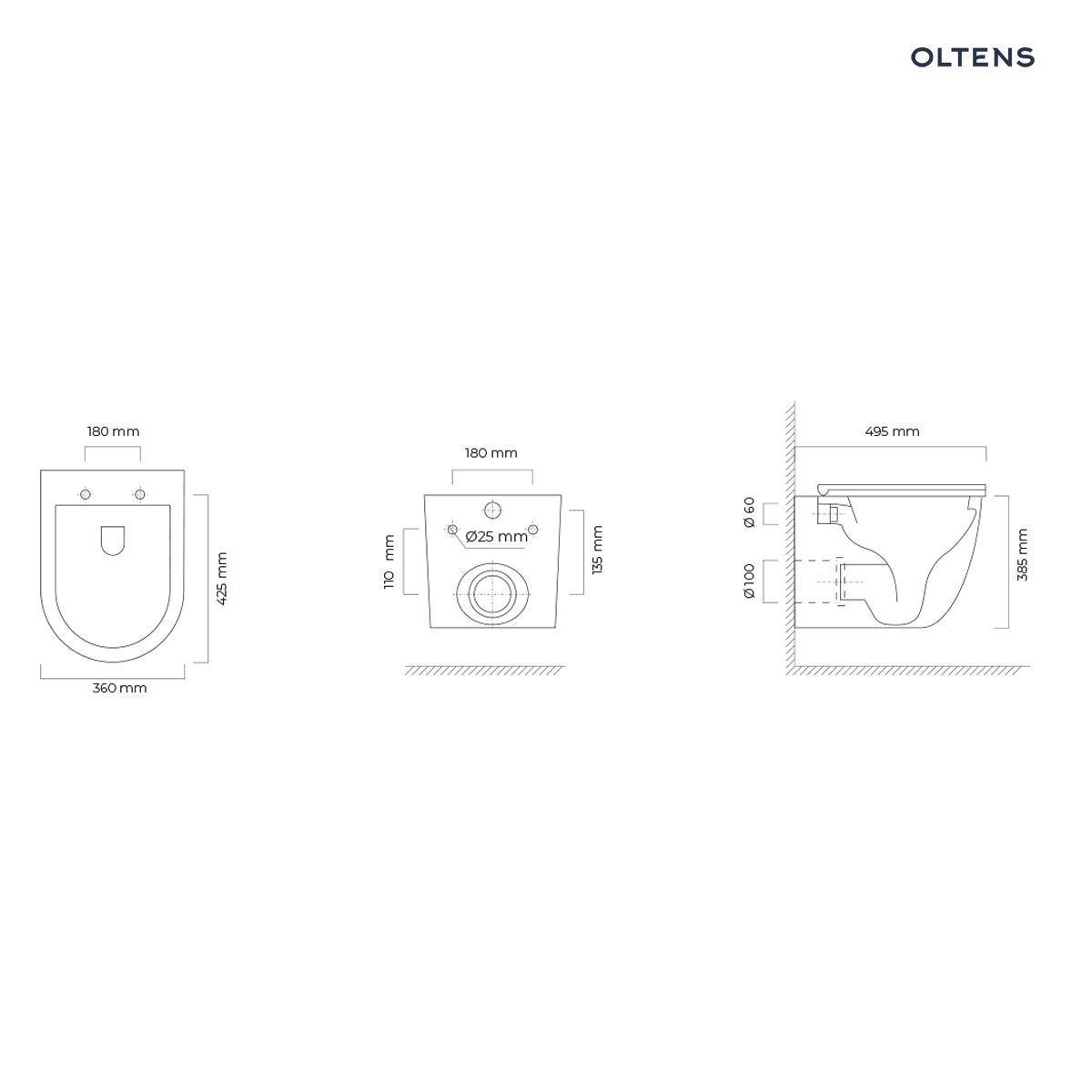 Zestaw Oltens Hamnes OneForm Kort Stille PureRim 42554000 – miska WC wisząca z deską wolnoopadającą, biały połysk schemat