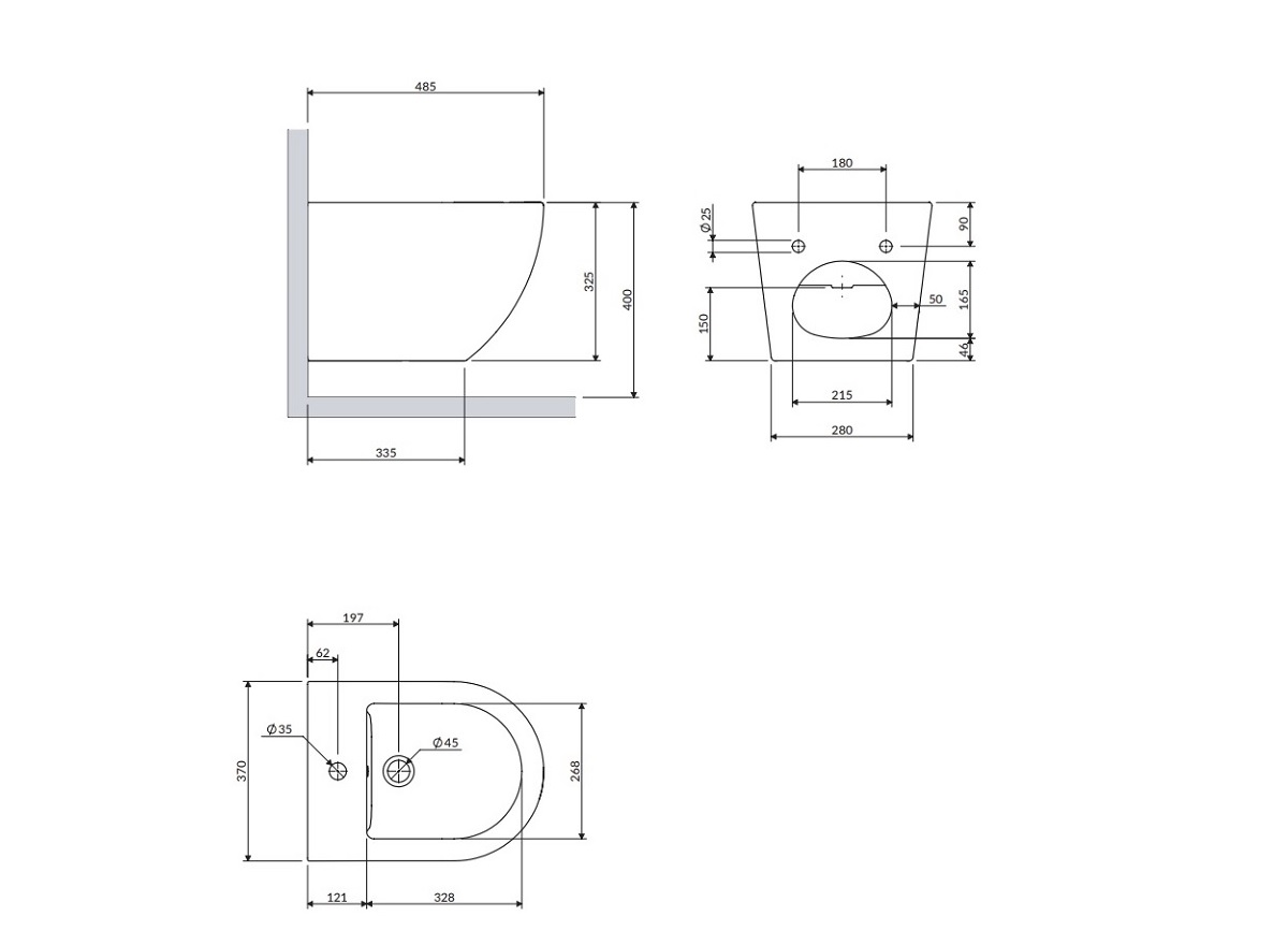 Omnires OTTAWA  bidet wiszący  49 x 37 cm biały połysk schemat