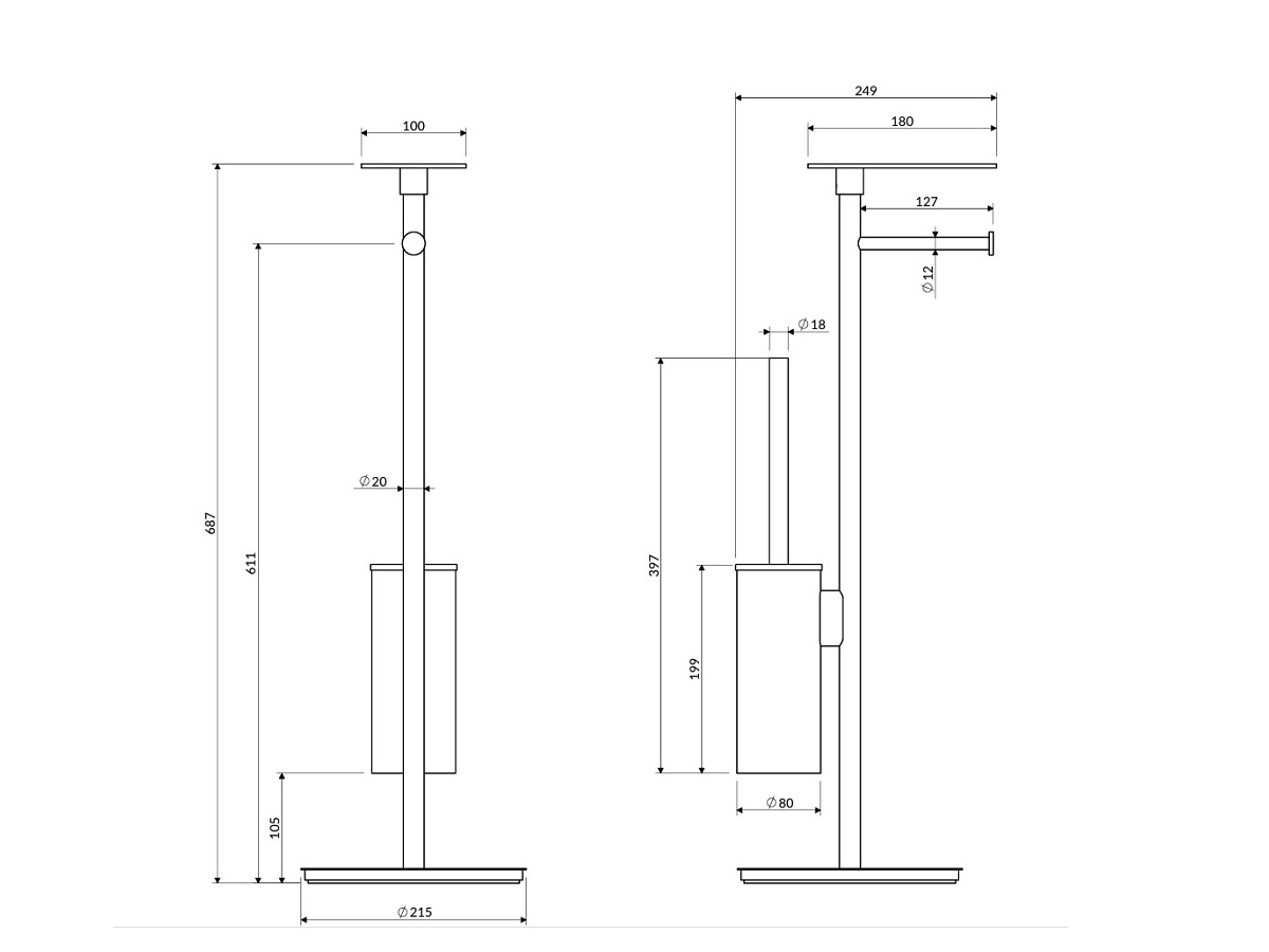 Omnires Modern Project stojak na papier i szczotkę toaletową z półką Grafit MP60820CPB schemat