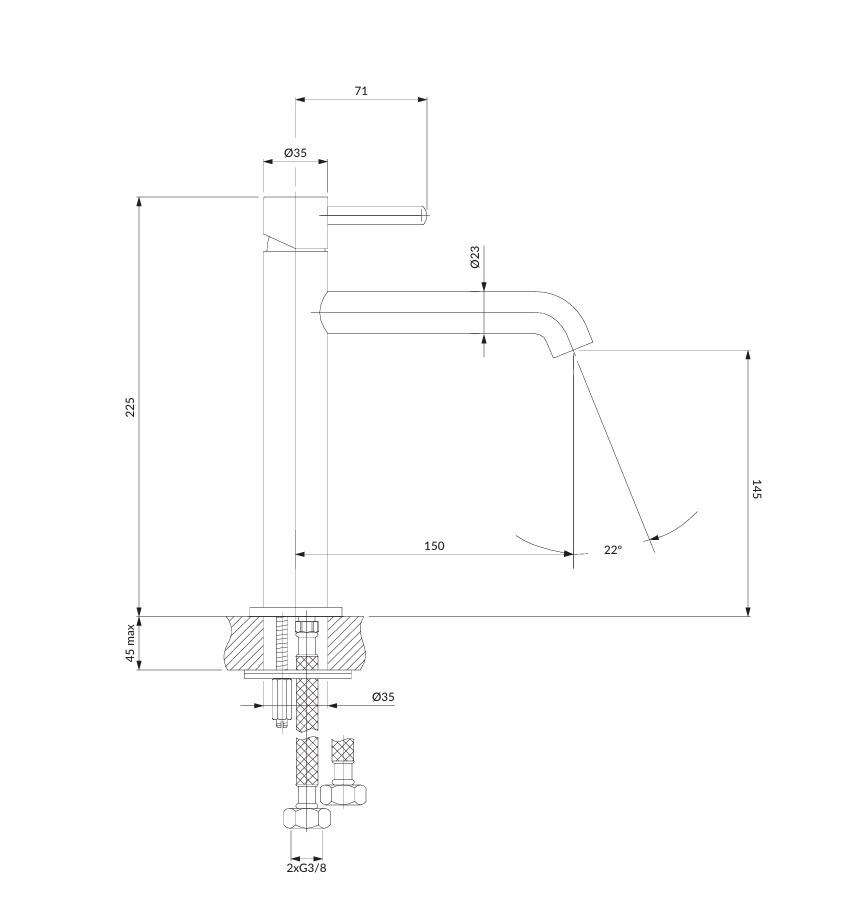 Omnires Y  bateria umywalkowa 23 cm grafit Y1212CGR schemat