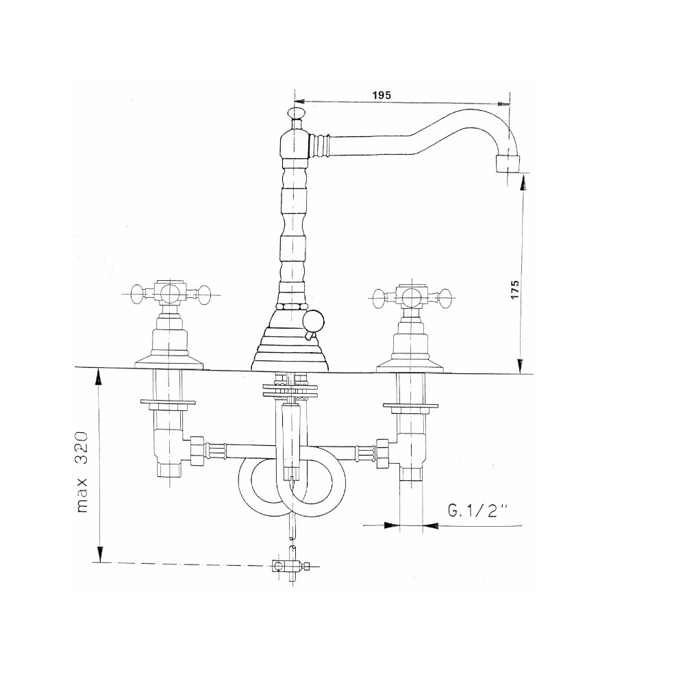 REITANO Atea 3-otworowa wysoka bateria umywalkowa R 322 bronzo schemat