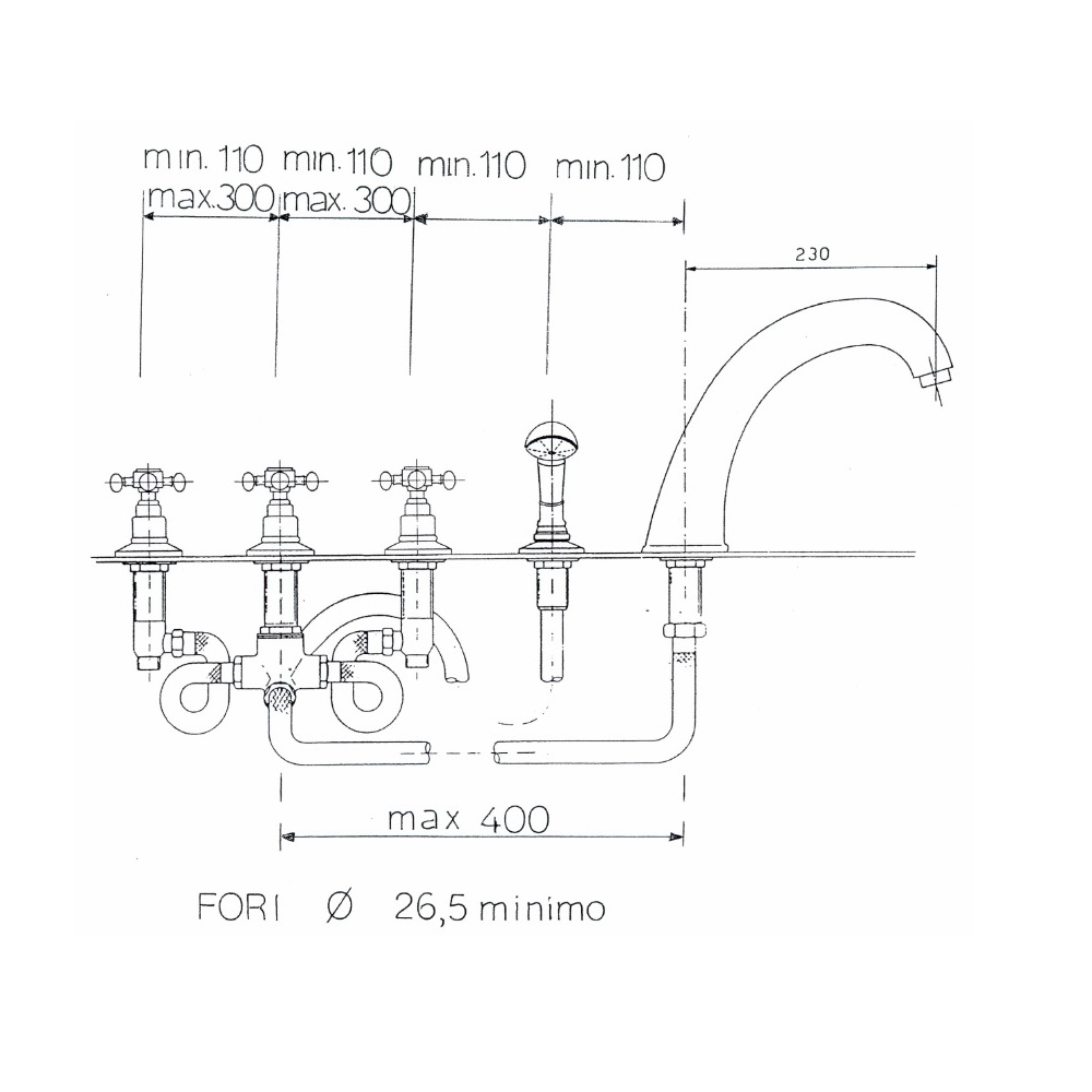 REITANO Atea 5-otworowa bateria wannowa R 331 bronzo schemat