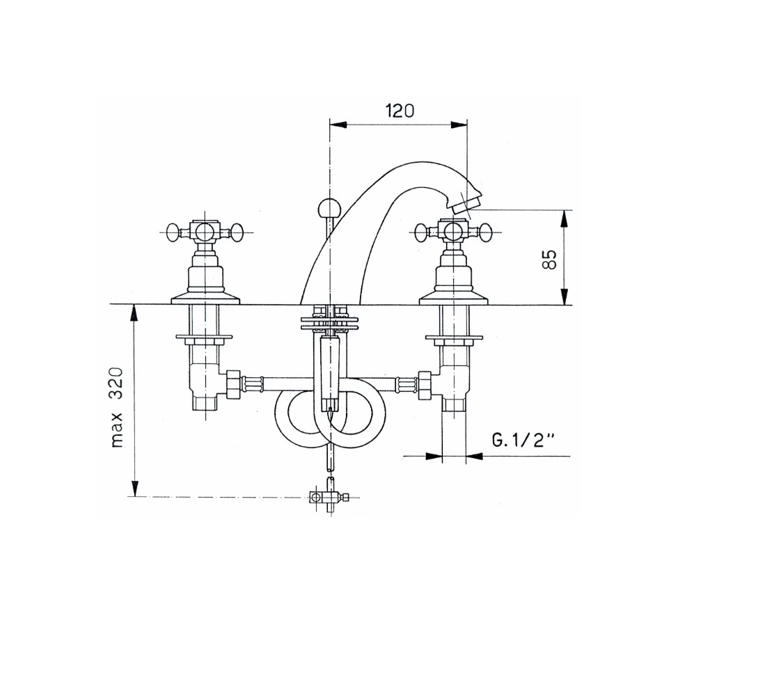 REITANO Atea 3-otworowa bateria umywalkowa R302 bronzo schemat