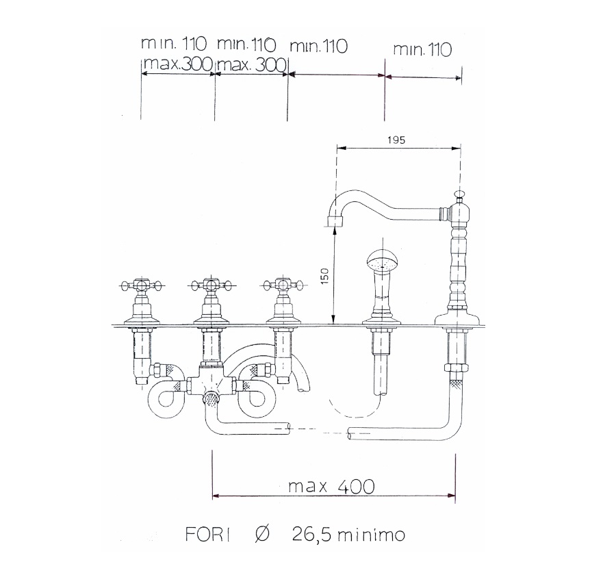 REITANO Atea 5-otworowa bateria wannowa R 388 bronzo