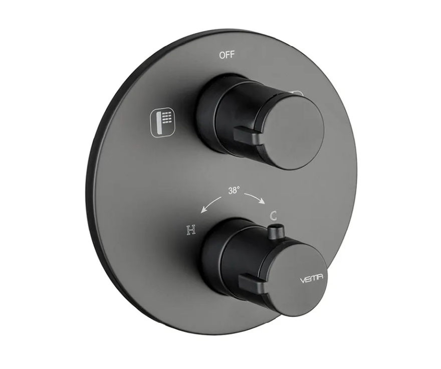 Vema Maira kompletny termostatyczny zestaw prysznicowy podtynkowy deszczownica 20 cm czarny mat MAI20TERMO