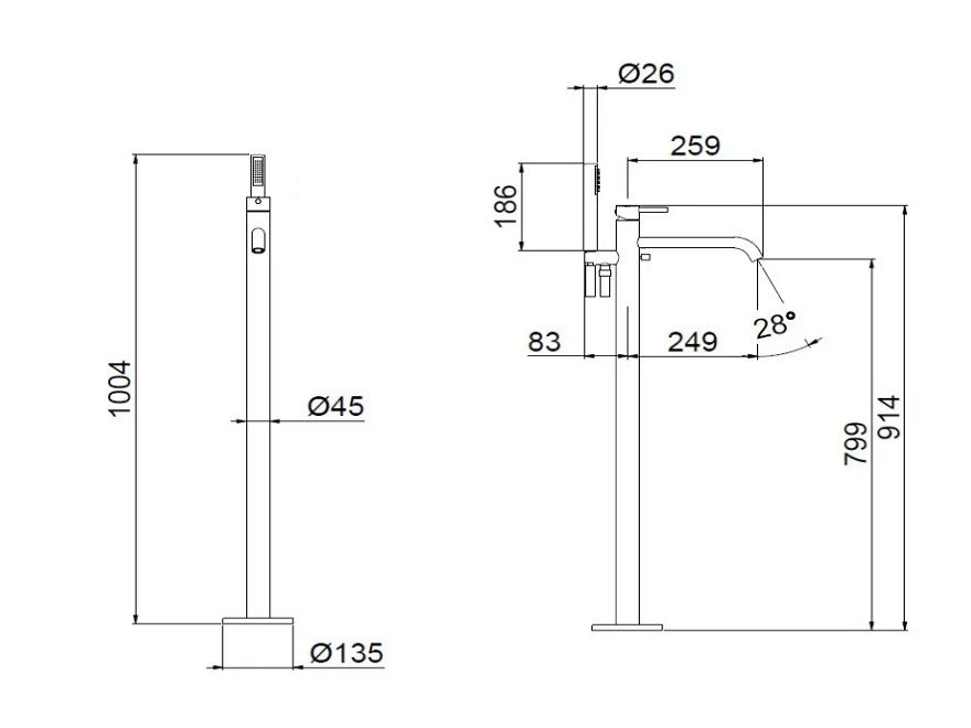 Vema Maira kompletna bateria  wannowa wolnostojaca czarny mat V27190/czar    schemat