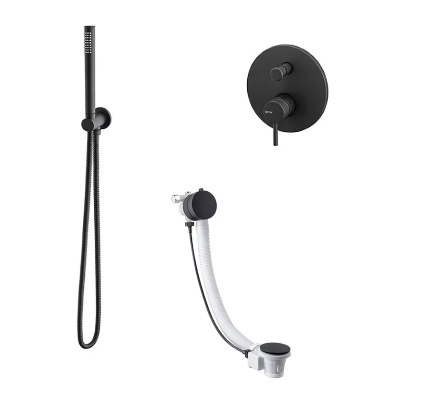 Vema Maira kompletny zestaw wannowy napełnianie przez przelew wannowy 80 cm czarny mat MAIPRZ80