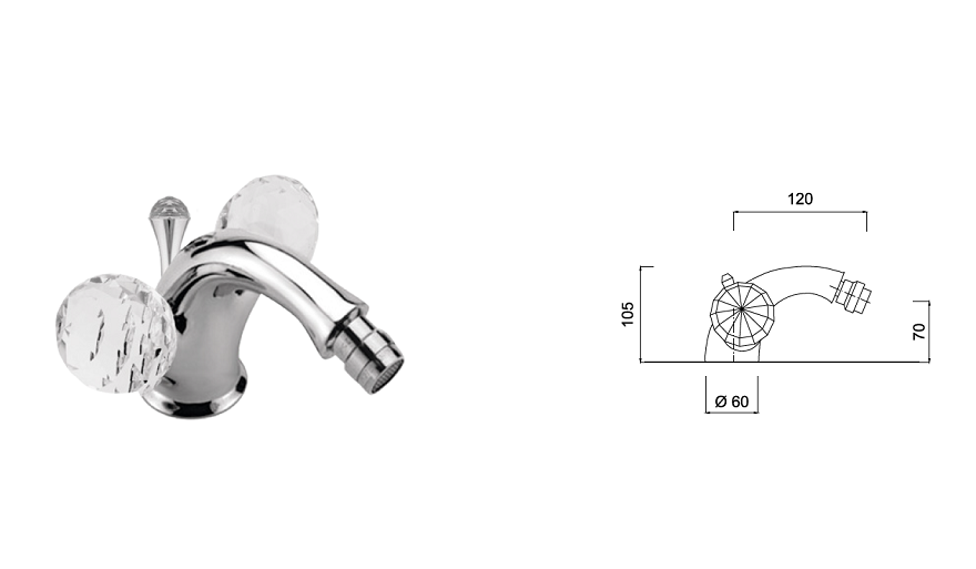 GIULINI G.Odessa Crystal bateria bidetowa 3964 chrom schemat