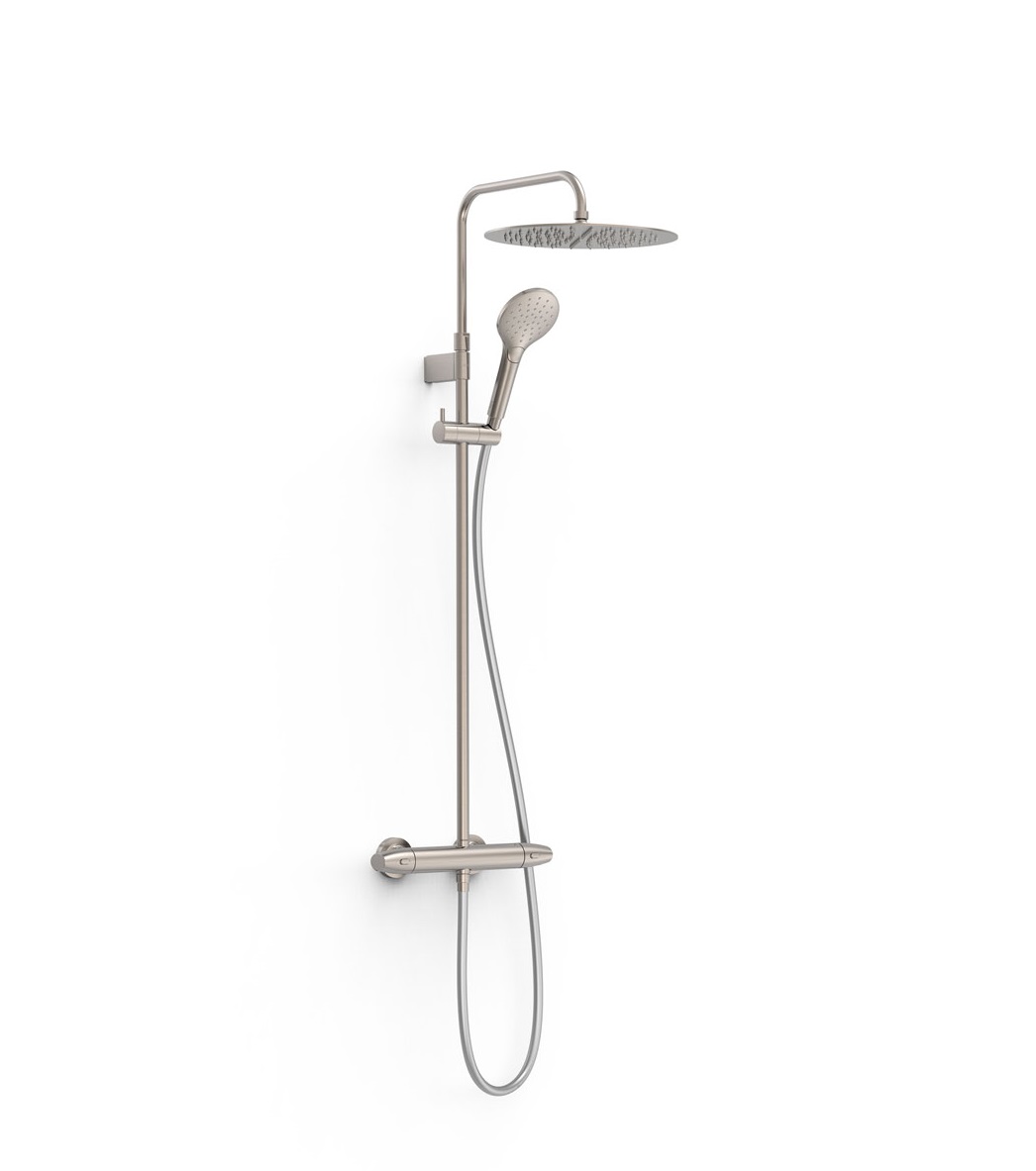 Tres OVER-WALL zestaw baterii termostatycznej naściennej  prysznicowej z deszczownicą  okrągłą 30 cm stal 19038705AC