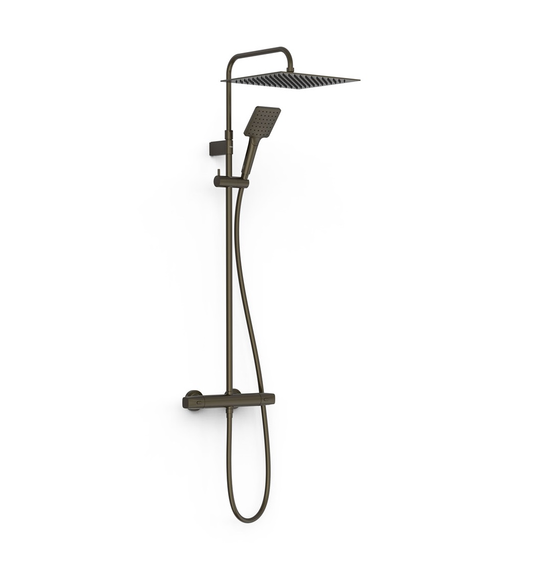 Tres OVER-WALL zestaw baterii termostatycznej naściennej  prysznicowej z deszczownicą kwadratową 30 cm Czarny Brąz 19038702KMB