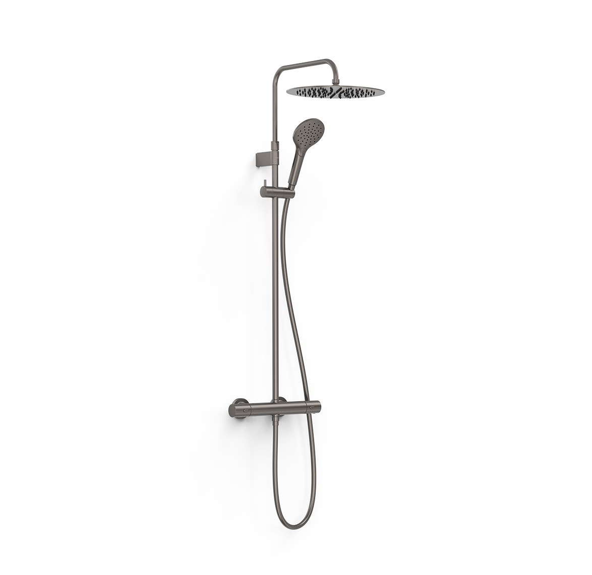 Tres OVER-WALL zestaw baterii termostatycznej naściennej  prysznicowej z deszczownicą okrągłą  30 cm Grafit 19039314GR
