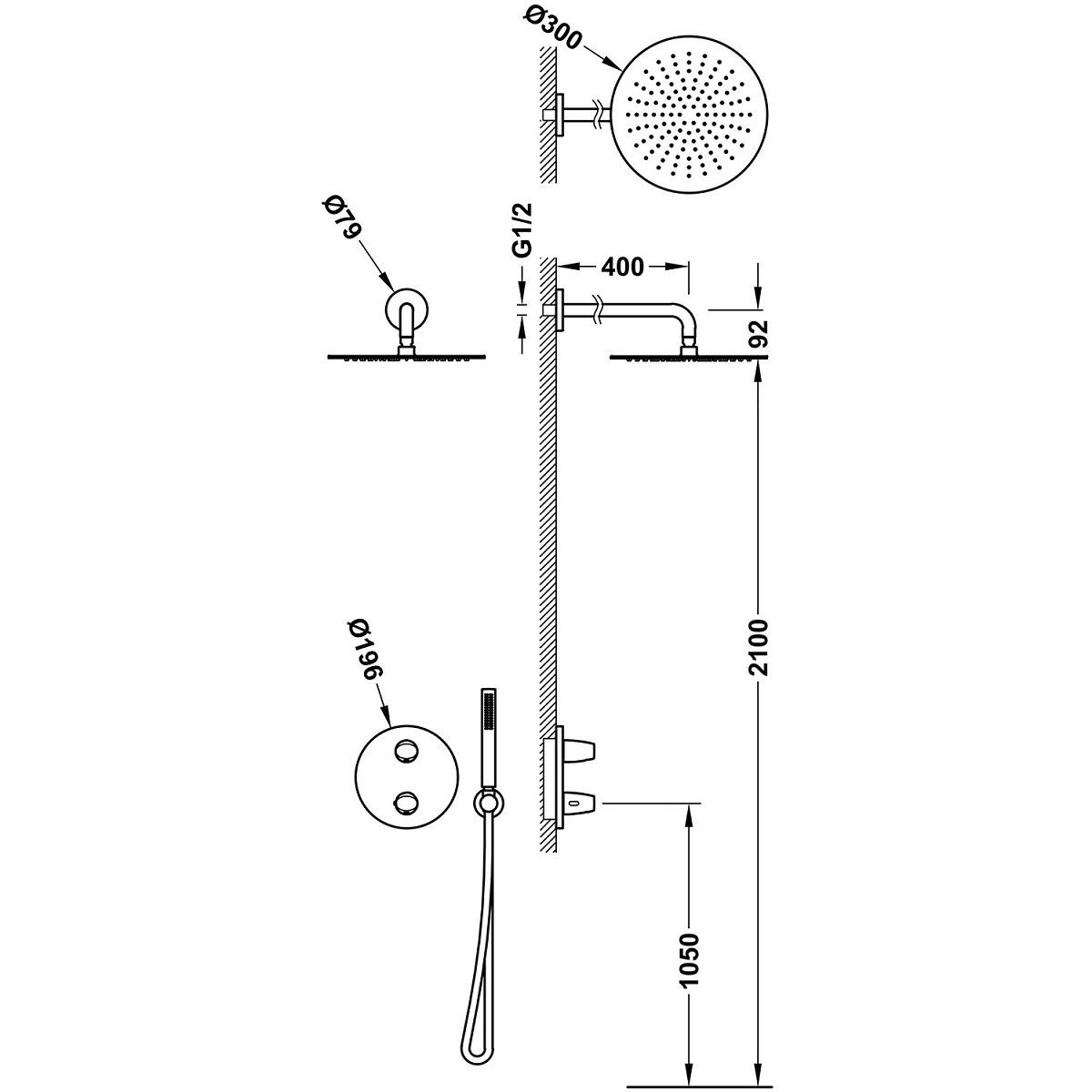 Tres zestaw natryskowy z baterią termostatyczną  Therm-Box 28135004AC Stal